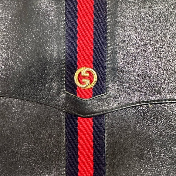 Gucci Sherry Line Clutch Vintage navy blue leather interlocking GG